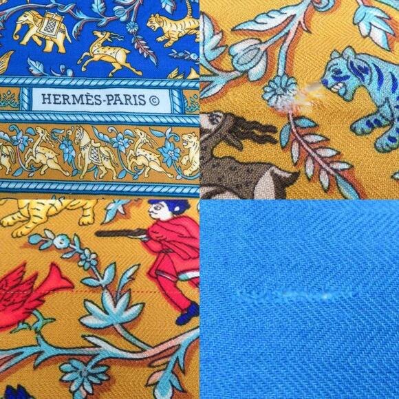 HERMÈS Shawl Stole Scarf CHASSE EN INDE Cashmere Silk Blue Multicolor E59361A - Picture 4 of 5